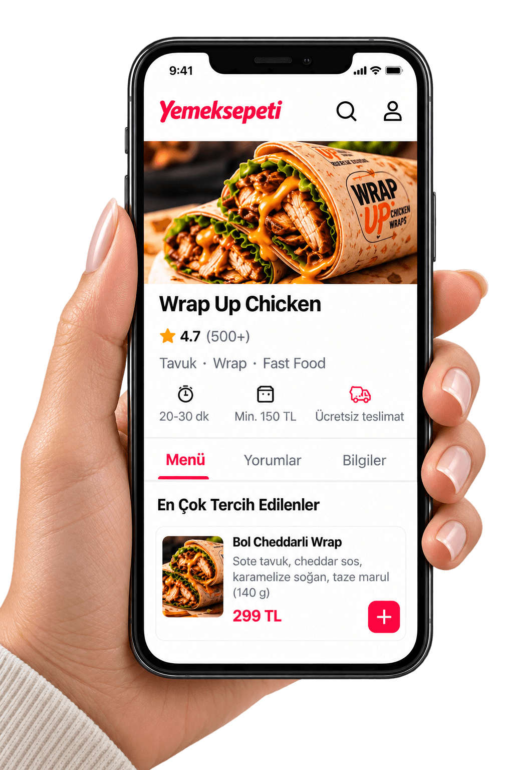 Yemeksepeti Wrap Up Chicken sipariş sayfası telefon görünümü